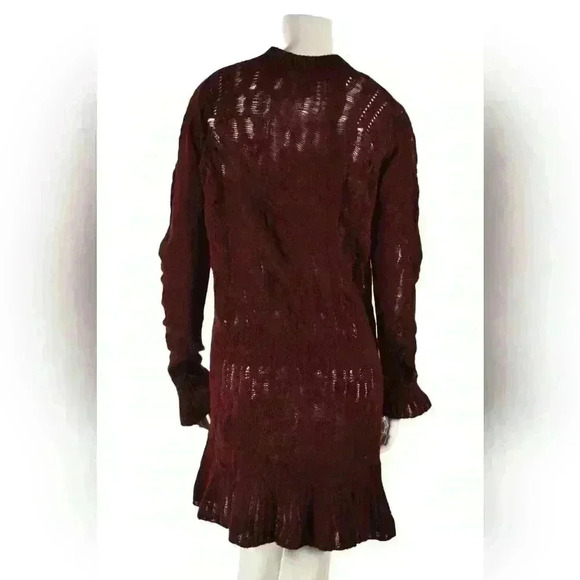 THEYSKENS THEORY Red Burgundy Wool Distressed Bell Sleeve 3/4 Length Dress - Picture 3 of 10